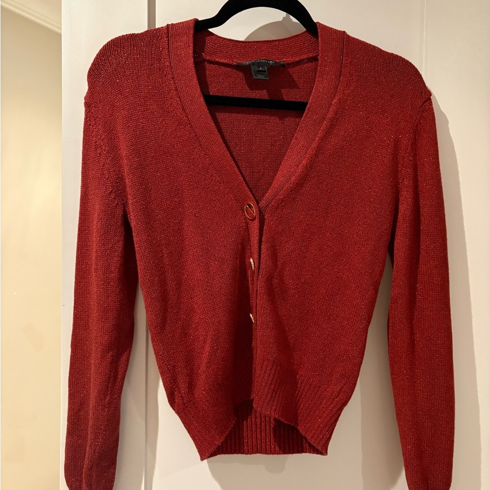 Chic Holiday St. John Deep Red V-Neck Cardigan, Small